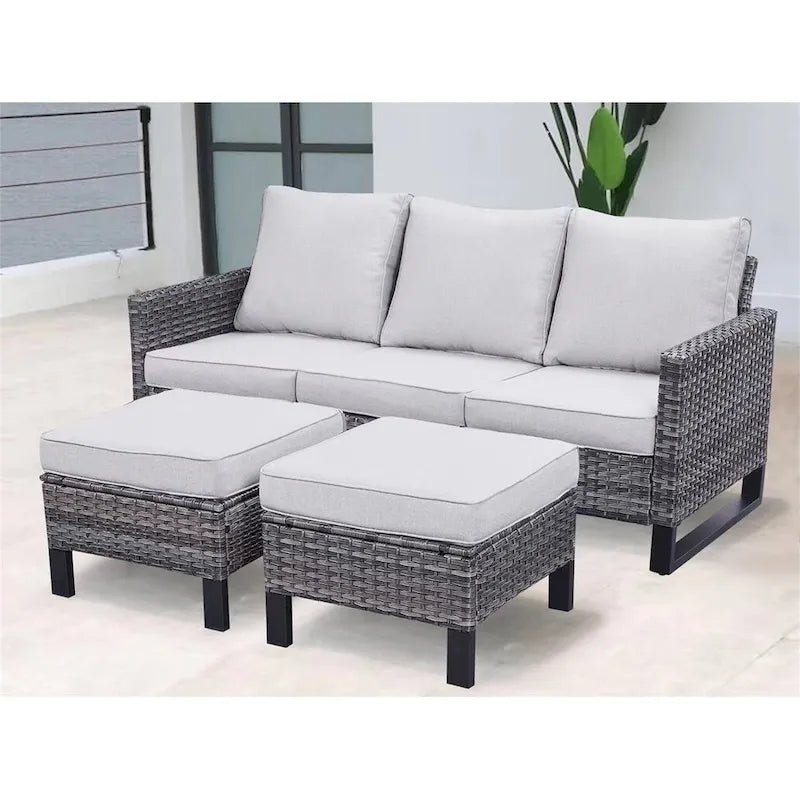 Ensemble canapé d'angle d'extérieur en résine tressée Gymojoy avec poufs et coussins