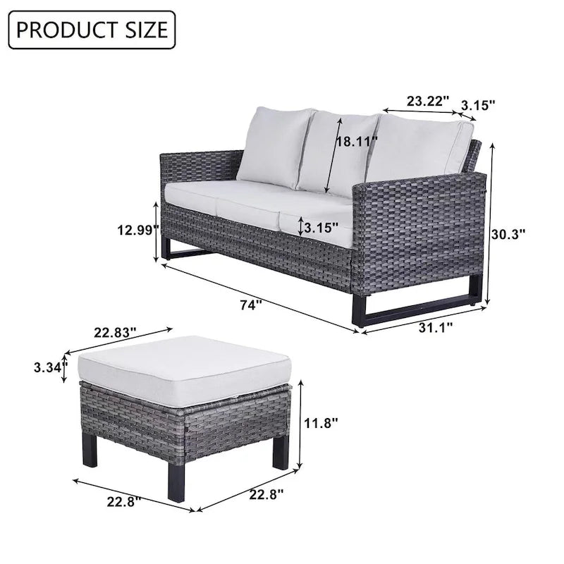 Ensemble canapé d'angle d'extérieur en résine tressée Gymojoy avec poufs et coussins