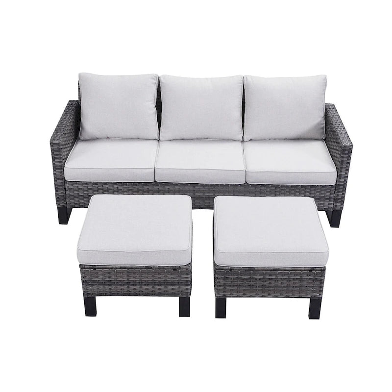 Ensemble canapé d'angle d'extérieur en résine tressée Gymojoy avec poufs et coussins