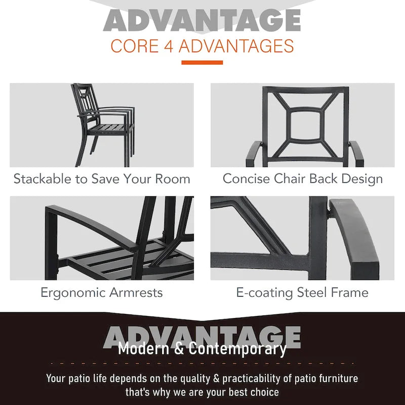 Ensemble de salle à manger d'extérieur MAISON ARTS 7 pièces en métal avec revêtement électrophorétique et chaises empilables