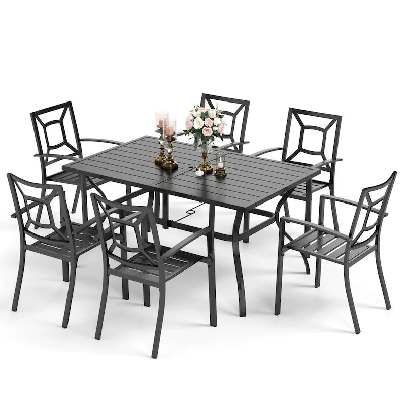 Ensemble de salle à manger d'extérieur MAISON ARTS 7 pièces en métal avec revêtement électrophorétique et chaises empilables