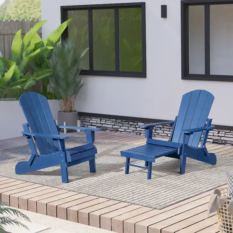 Chaise Adirondack pliante Seaton en polyéthylène avec repose-pieds coulissant, lot de 2