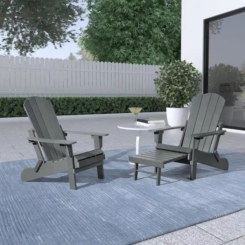 Chaise Adirondack pliante Seaton en polyéthylène avec repose-pieds coulissant, lot de 2