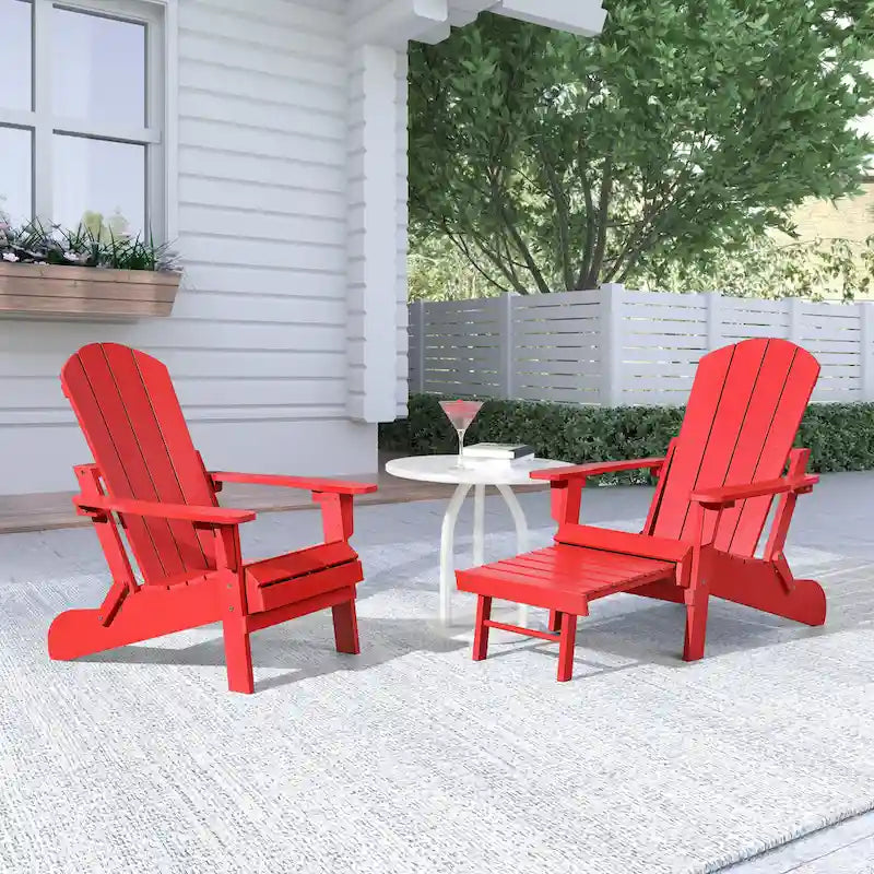 Chaise Adirondack pliante Seaton en polyéthylène avec repose-pieds coulissant, lot de 2