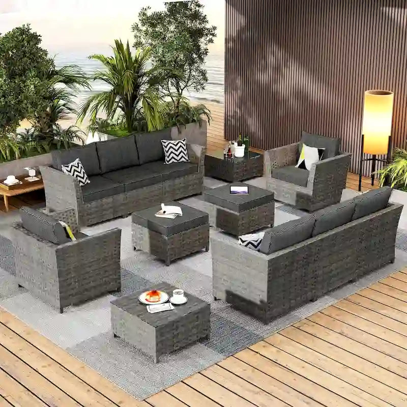 Ensemble de canapé d'angle d'extérieur en osier 12 pièces HOOOWOOO avec table basse