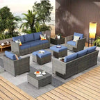 Ensemble de canapé d'angle d'extérieur en osier 12 pièces HOOOWOOO avec table basse