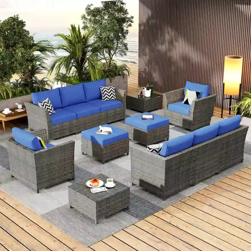 Ensemble de canapé d'angle d'extérieur en osier 12 pièces HOOOWOOO avec table basse