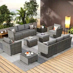 Ensemble de canapé d'angle d'extérieur en osier 12 pièces HOOOWOOO avec table basse