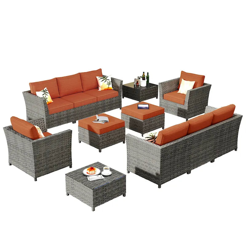Ensemble de canapé d'angle d'extérieur en osier 12 pièces HOOOWOOO avec table basse