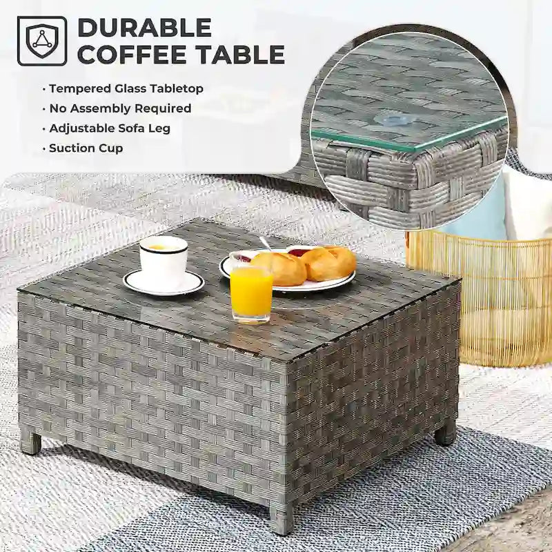 Ensemble de canapé d'angle d'extérieur en osier 12 pièces HOOOWOOO avec table basse