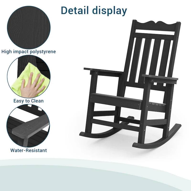 Fauteuil à bascule Adirondack de patio BONOSUKI, fauteuil de foyer résistant aux intempéries