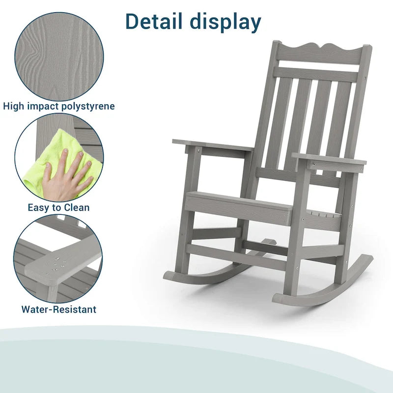 Fauteuil à bascule Adirondack de patio BONOSUKI, fauteuil de foyer résistant aux intempéries