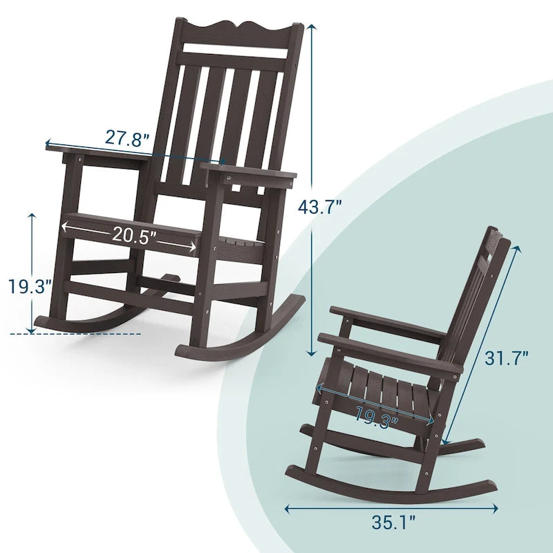 Fauteuil à bascule Adirondack de patio BONOSUKI, fauteuil de foyer résistant aux intempéries