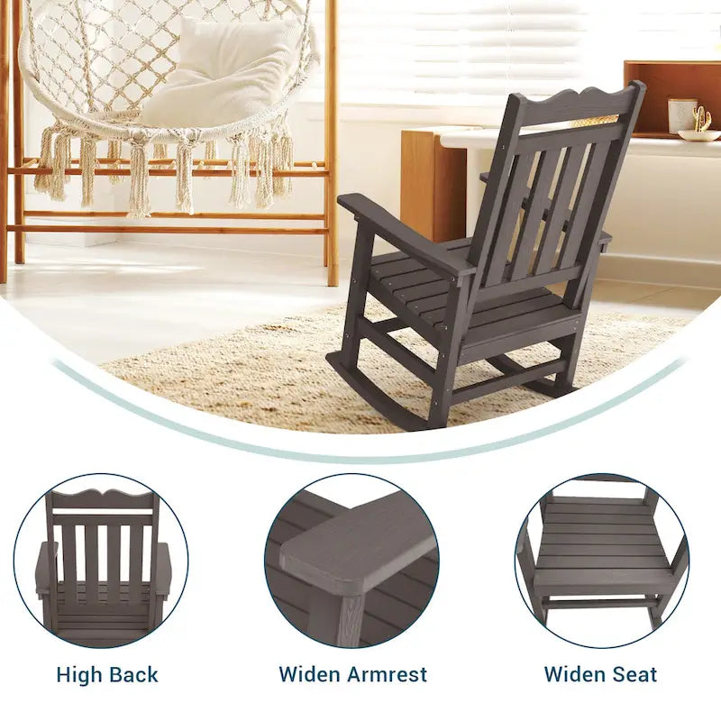Fauteuil à bascule Adirondack de patio BONOSUKI, fauteuil de foyer résistant aux intempéries