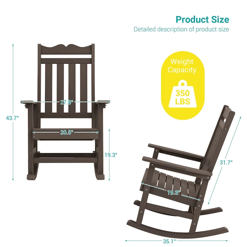 Fauteuil à bascule Adirondack de patio BONOSUKI, fauteuil de foyer résistant aux intempéries