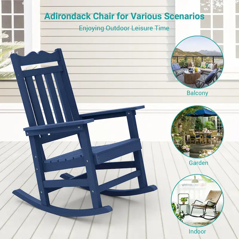 Fauteuil à bascule Adirondack de patio BONOSUKI, fauteuil de foyer résistant aux intempéries