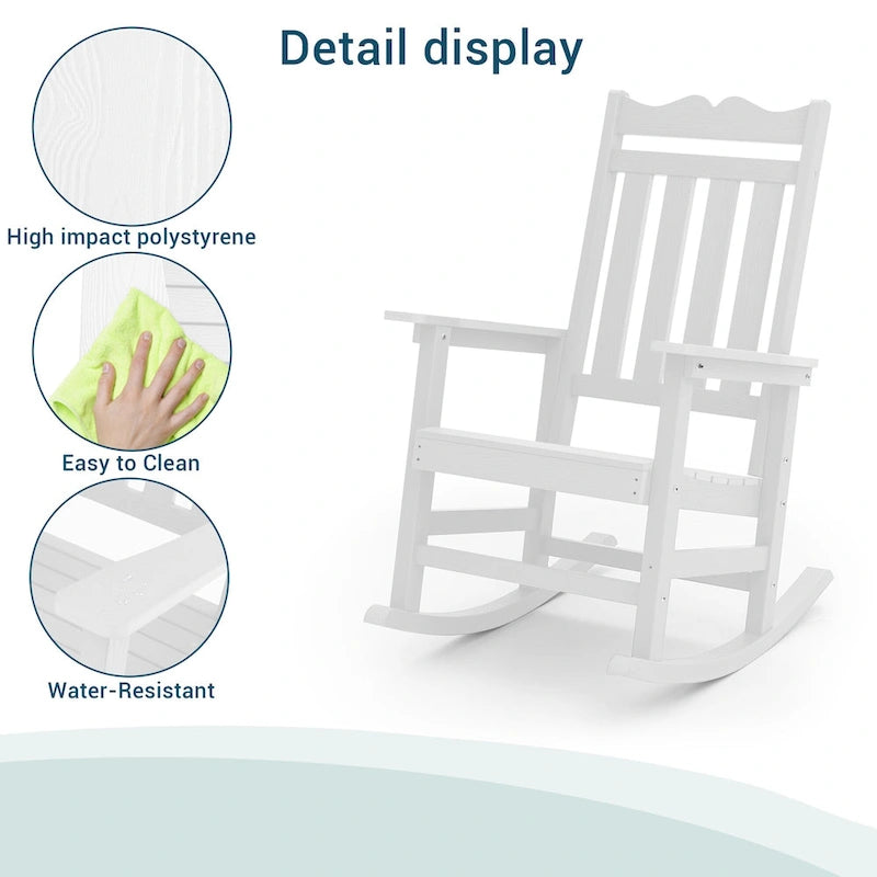 Fauteuil à bascule Adirondack de patio BONOSUKI, fauteuil de foyer résistant aux intempéries
