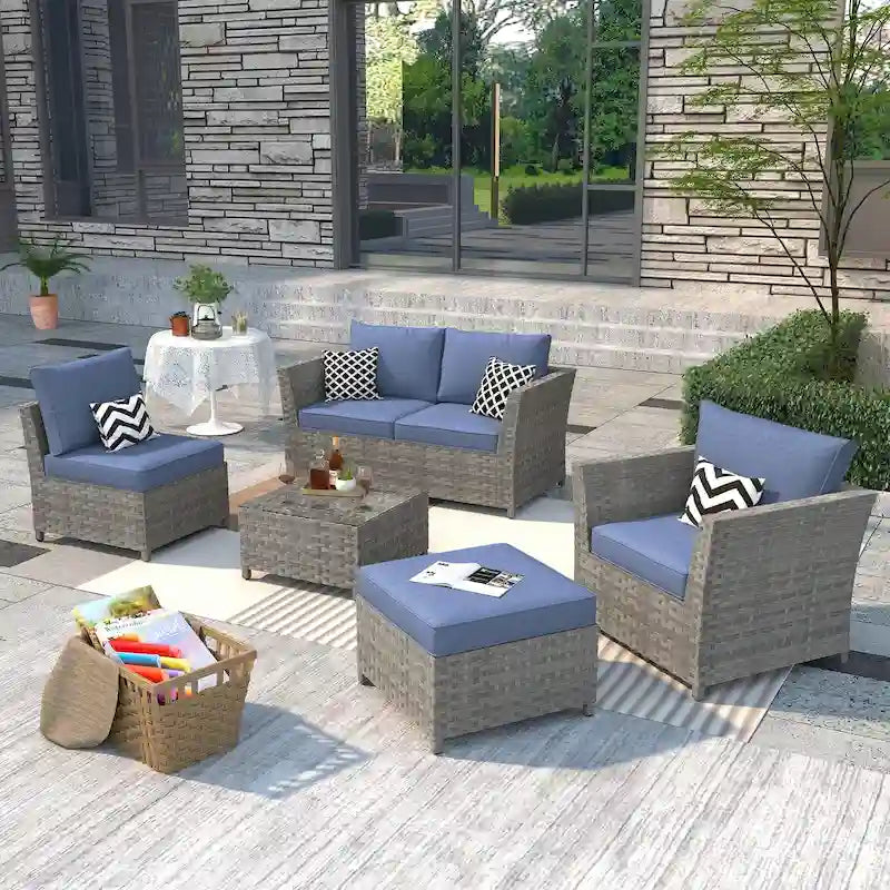 Ensemble de mobilier de jardin en résine tressée XIZZI 6 pièces avec table basse