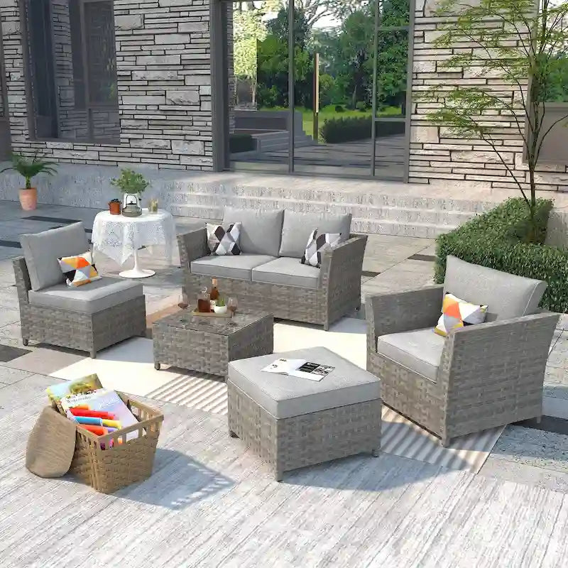 Ensemble de mobilier de jardin en résine tressée XIZZI 6 pièces avec table basse