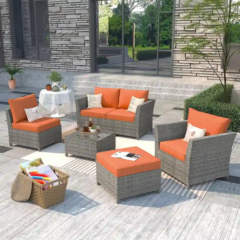 Ensemble de mobilier de jardin en résine tressée XIZZI 6 pièces avec table basse