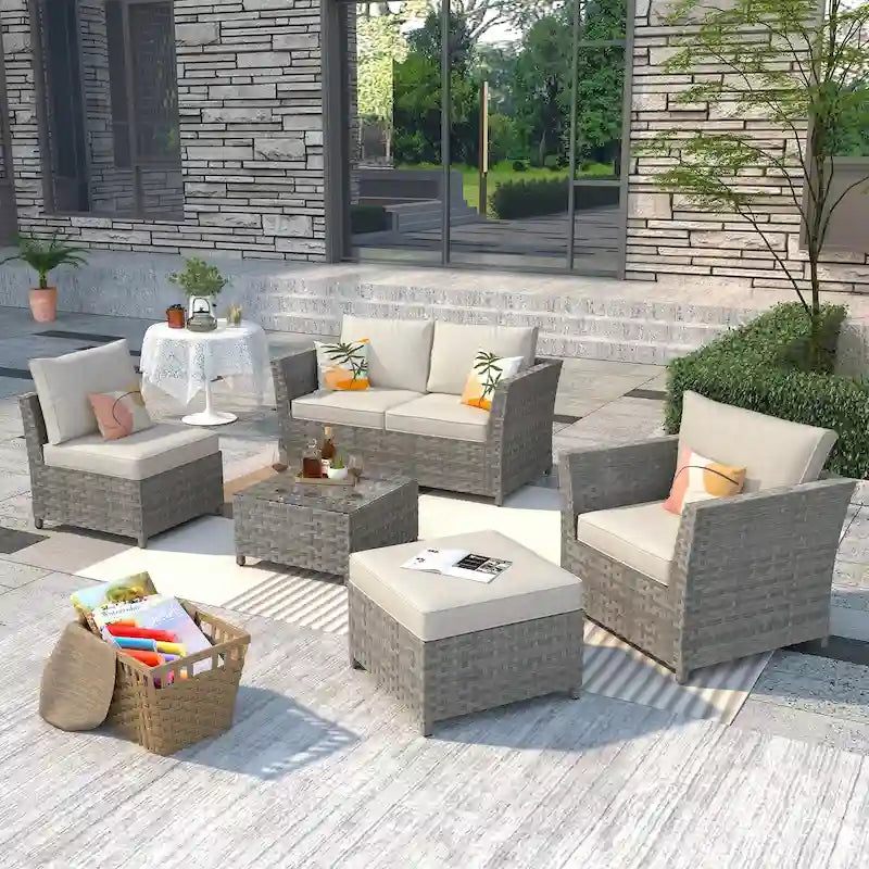 Ensemble de mobilier de jardin en résine tressée XIZZI 6 pièces avec table basse