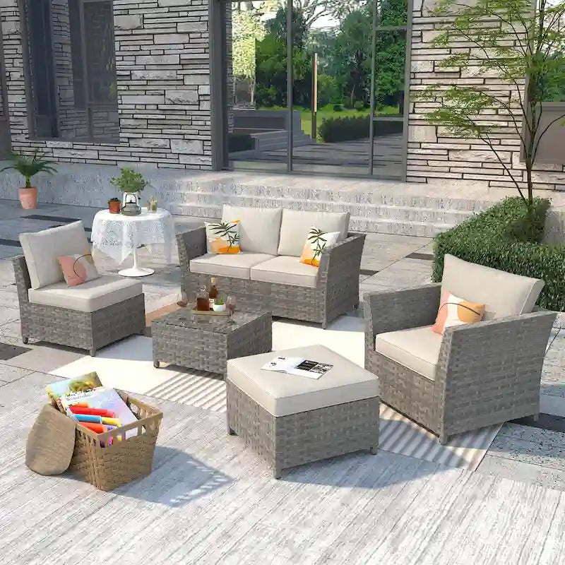 Ensemble de mobilier de jardin en résine tressée XIZZI 6 pièces avec table basse