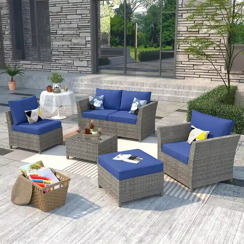 Ensemble de mobilier de jardin en résine tressée XIZZI 6 pièces avec table basse