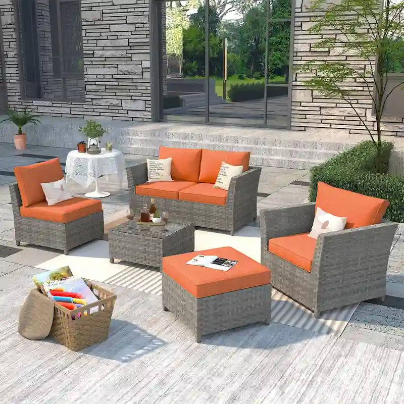 Ensemble de mobilier de jardin en résine tressée XIZZI 6 pièces avec table basse