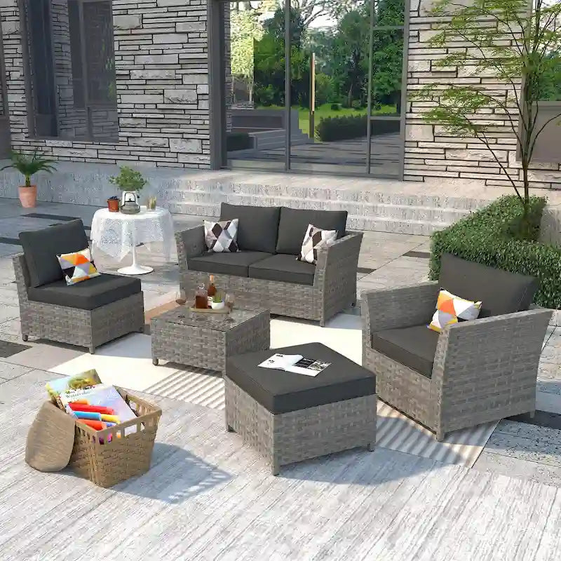 Ensemble de mobilier de jardin en résine tressée XIZZI 6 pièces avec table basse