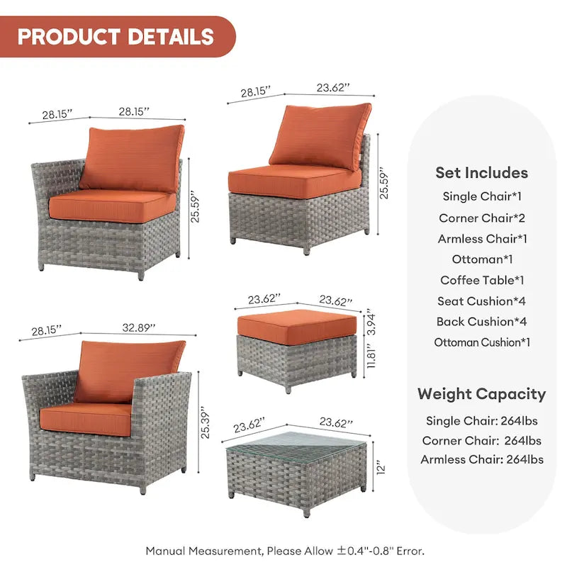Ensemble de mobilier de jardin en résine tressée XIZZI 6 pièces avec table basse