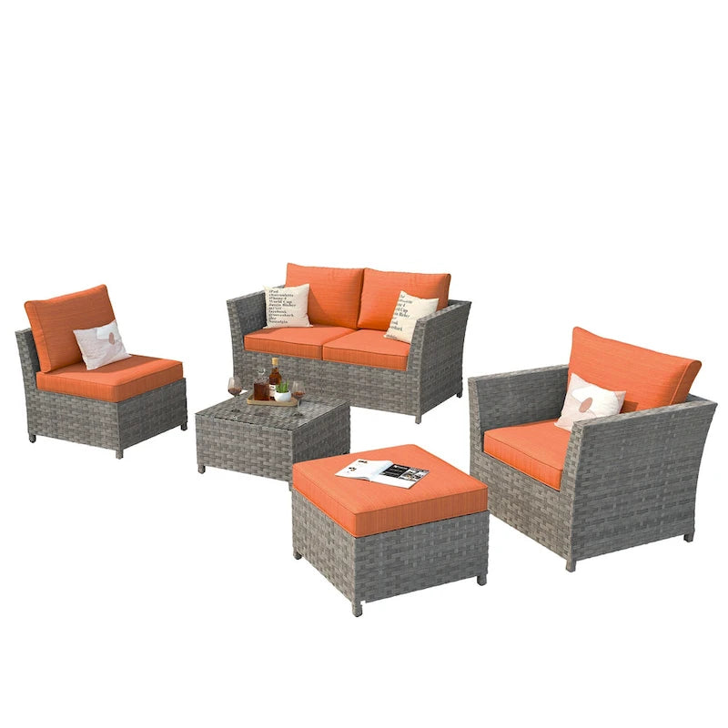 Ensemble de mobilier de jardin en résine tressée XIZZI 6 pièces avec table basse