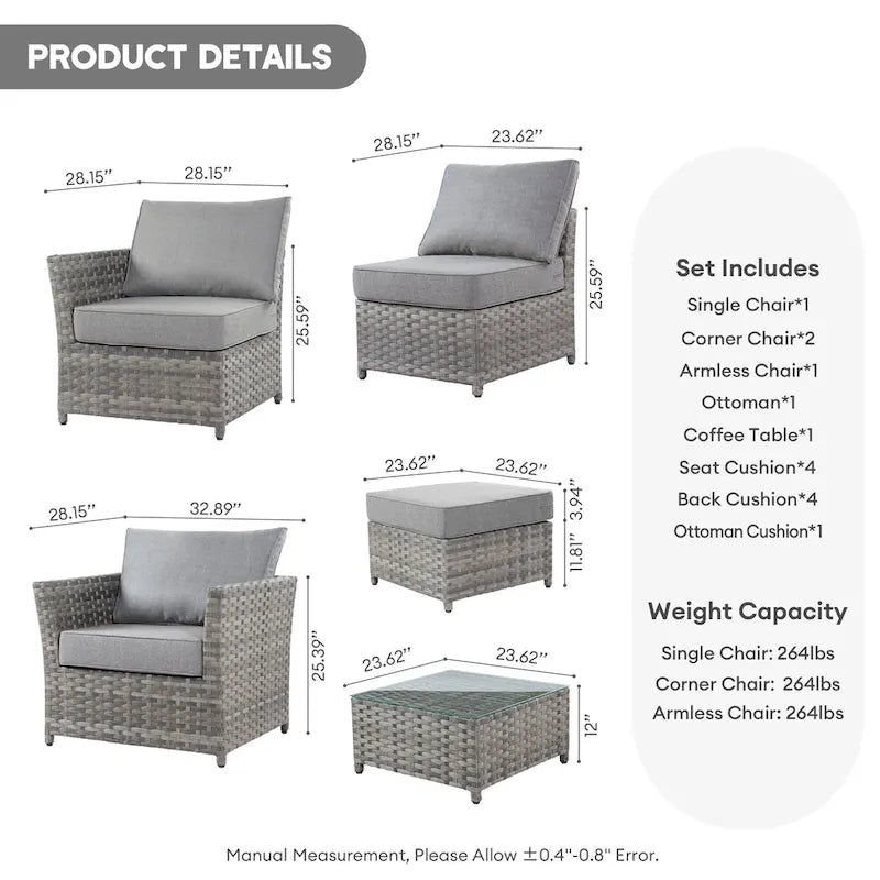 Ensemble de mobilier de jardin en résine tressée XIZZI 6 pièces avec table basse