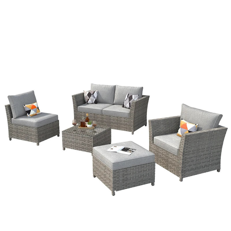 Ensemble de mobilier de jardin en résine tressée XIZZI 6 pièces avec table basse