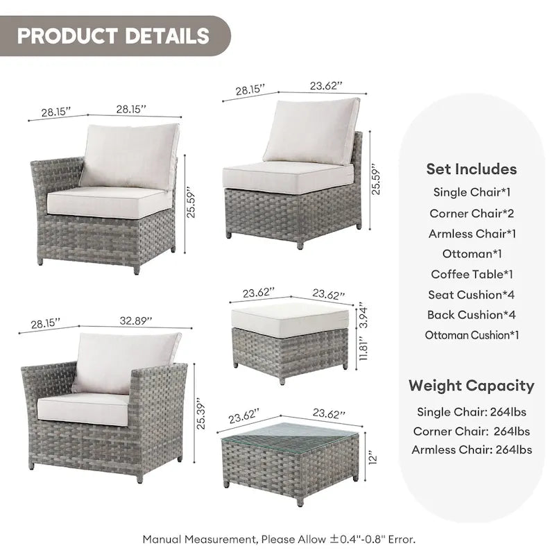 Ensemble de mobilier de jardin en résine tressée XIZZI 6 pièces avec table basse