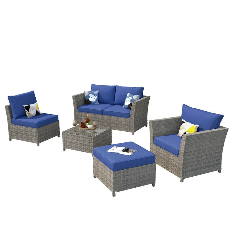 Ensemble de mobilier de jardin en résine tressée XIZZI 6 pièces avec table basse