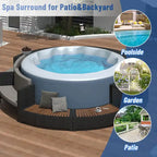 Ensemble de canapé de jardin en rotin avec structure de spa, rangements intégrés, mini-canapé et coussins confortables, beige.