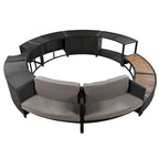 Ensemble de canapé de jardin en rotin avec structure de spa, rangements intégrés, mini-canapé et coussins confortables, beige.