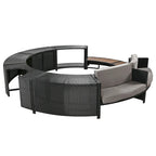 Ensemble de canapé de jardin en rotin avec structure de spa, rangements intégrés, mini-canapé et coussins confortables, beige.