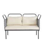Ensemble de canapé d'angle moderne 5 pièces pour patio, mobilier d'extérieur en corde tressée avec table en verre et coussins