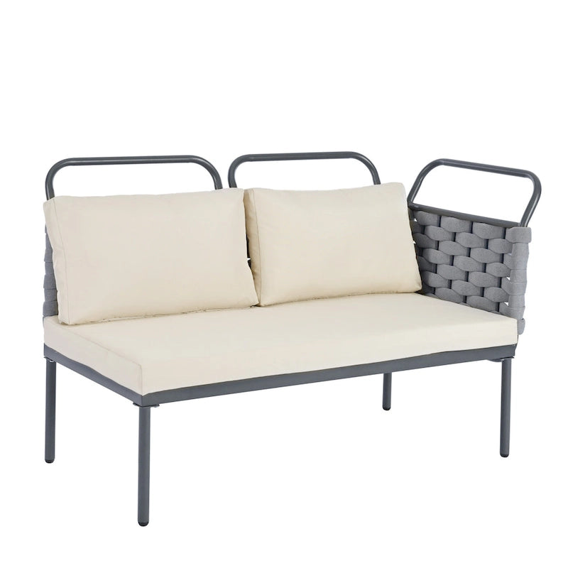 Ensemble de canapé d'angle moderne 5 pièces pour patio, mobilier d'extérieur en corde tressée avec table en verre et coussins
