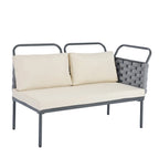 Ensemble de canapé d'angle moderne 5 pièces pour patio, mobilier d'extérieur en corde tressée avec table en verre et coussins