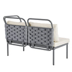 Ensemble de canapé d'angle moderne 5 pièces pour patio, mobilier d'extérieur en corde tressée avec table en verre et coussins
