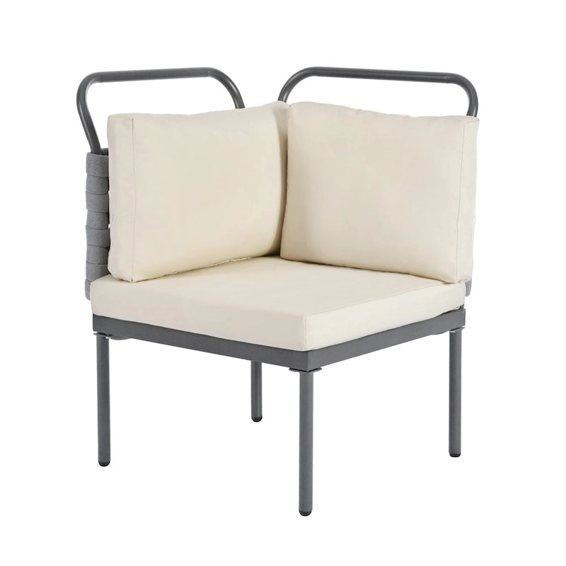 Ensemble de canapé d'angle moderne 5 pièces pour patio, mobilier d'extérieur en corde tressée avec table en verre et coussins
