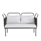 Ensemble de canapé d'angle moderne 5 pièces pour patio, mobilier d'extérieur en corde tressée avec table en verre et coussins