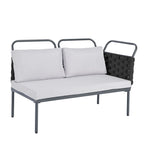 Ensemble de canapé d'angle moderne 5 pièces pour patio, mobilier d'extérieur en corde tressée avec table en verre et coussins