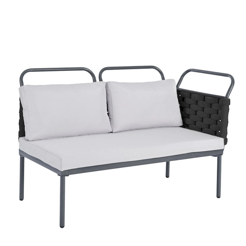 Ensemble de canapé d'angle moderne 5 pièces pour patio, mobilier d'extérieur en corde tressée avec table en verre et coussins