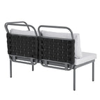 Ensemble de canapé d'angle moderne 5 pièces pour patio, mobilier d'extérieur en corde tressée avec table en verre et coussins