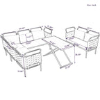 Ensemble de canapé d'angle moderne 5 pièces pour patio, mobilier d'extérieur en corde tressée avec table en verre et coussins
