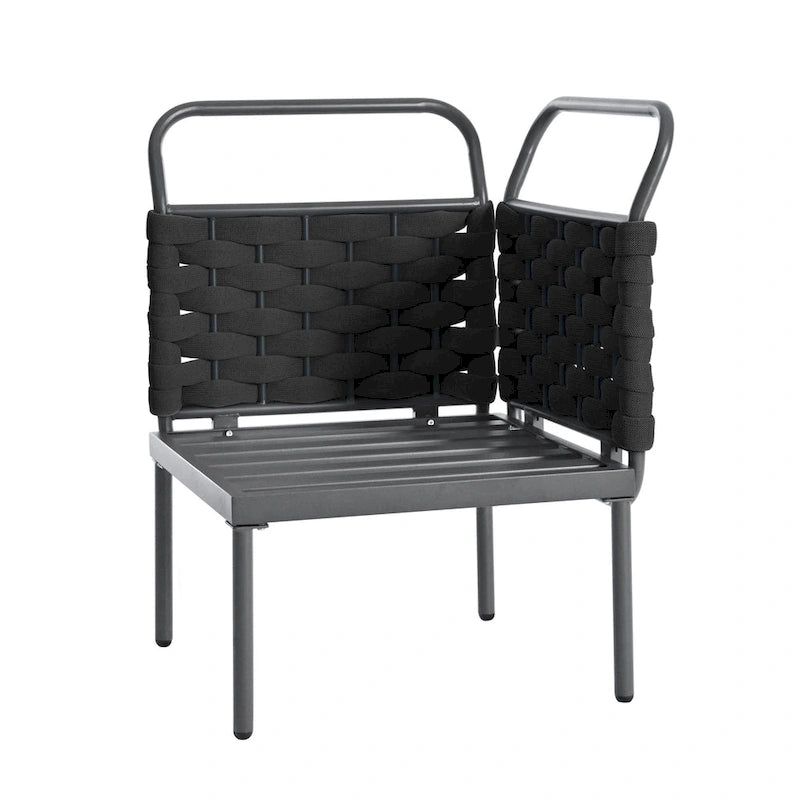Ensemble de canapé d'angle moderne 5 pièces pour patio, mobilier d'extérieur en corde tressée avec table en verre et coussins
