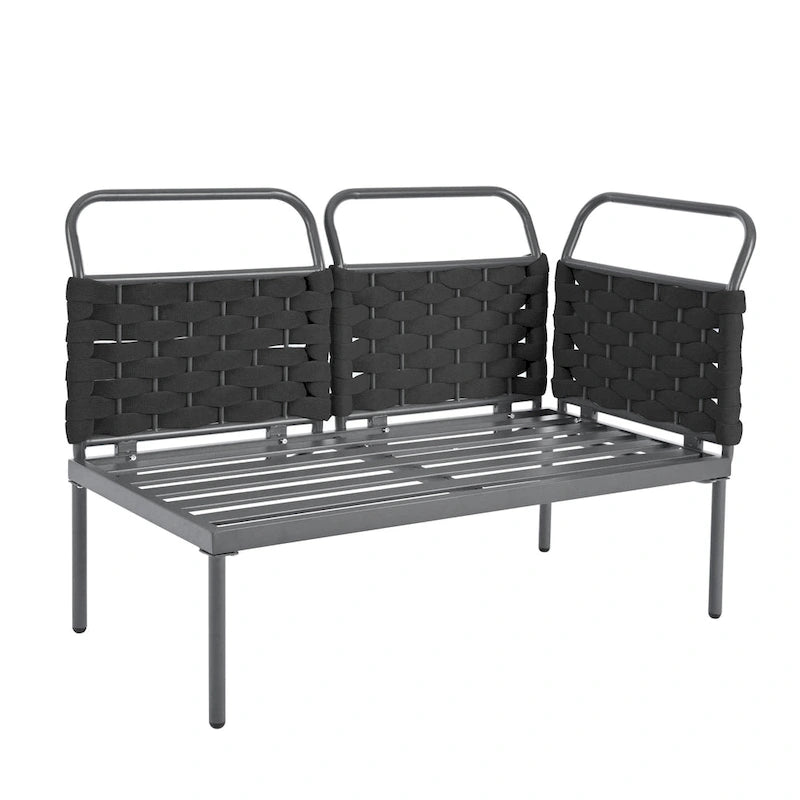 Ensemble de canapé d'angle moderne 5 pièces pour patio, mobilier d'extérieur en corde tressée avec table en verre et coussins
